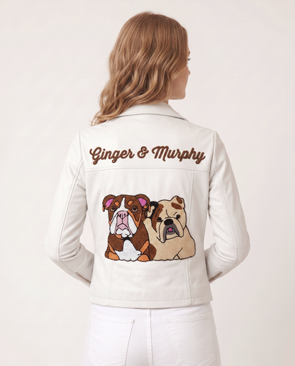 Personalized Bridal Leather Jacket with Custom Pet Portrait
