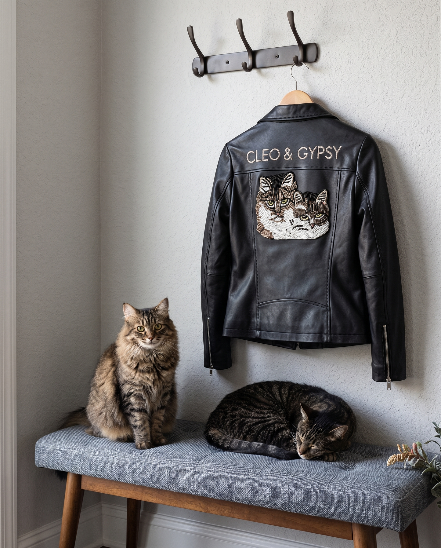 Personalized Bridal Leather Jacket with Custom Pet Portrait