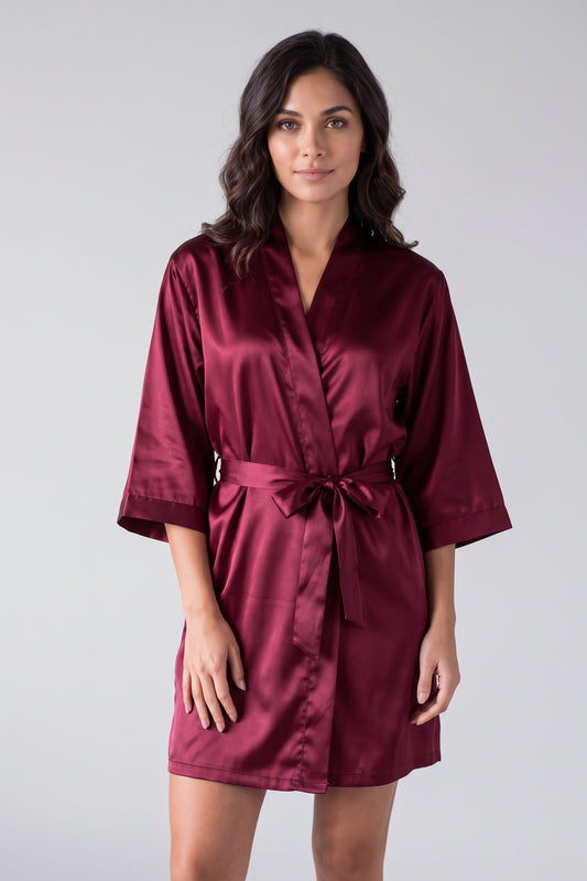 Wine Satin Kimono Robe