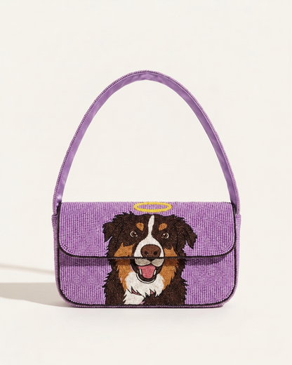 Custom hand-beaded pet shoulder bag with a dog portrait made from your photo — Pretty Robes