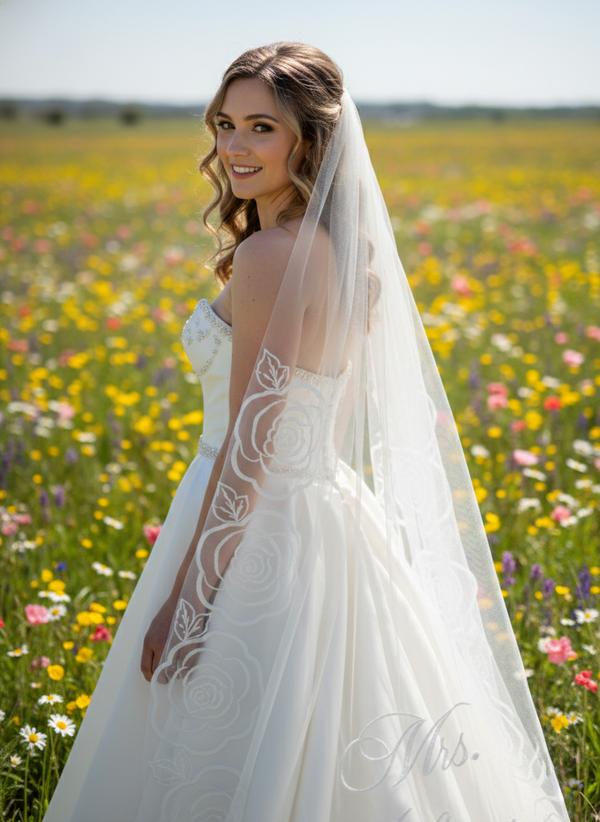 Custom Rose Embroidery Bridal Veil
