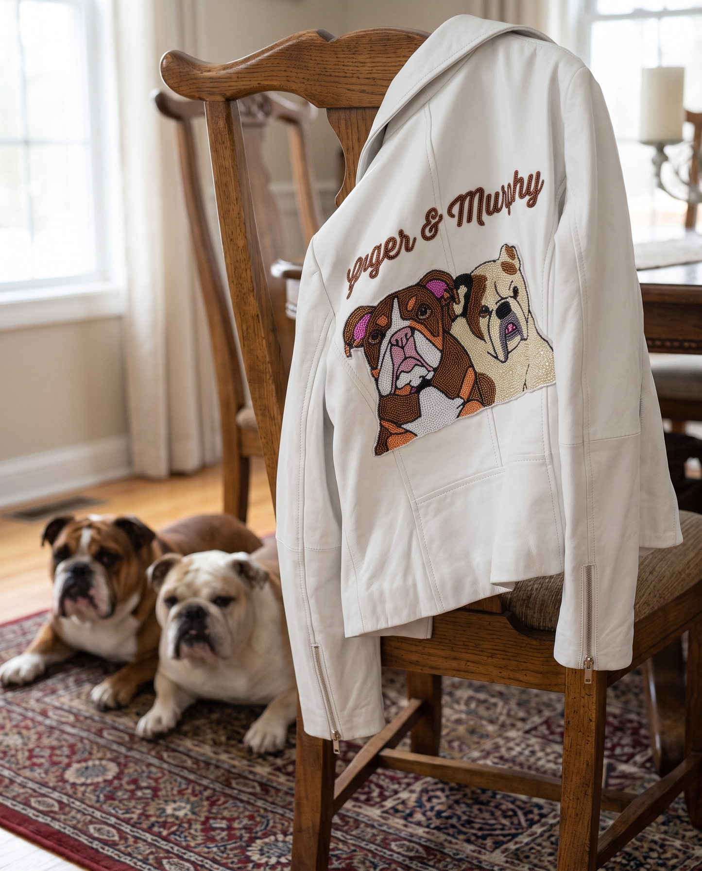 Personalized Bridal Leather Jacket with Custom Pet Portrait