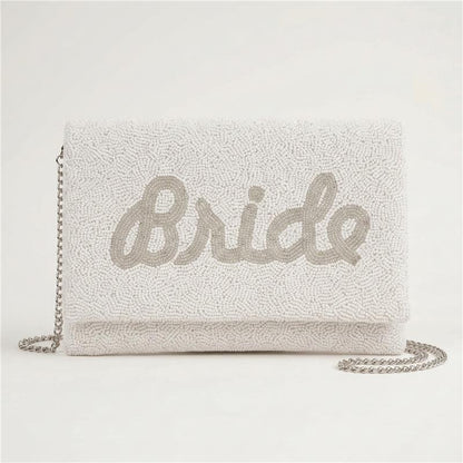 Bride Clutch Bag White (Silver Text)