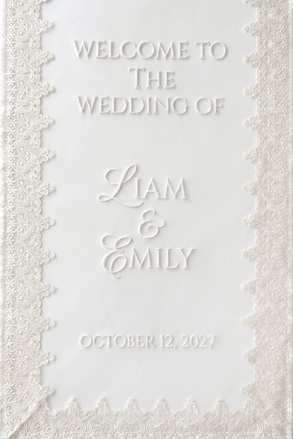 Custom Sheer Lace Wedding Welcome Sign