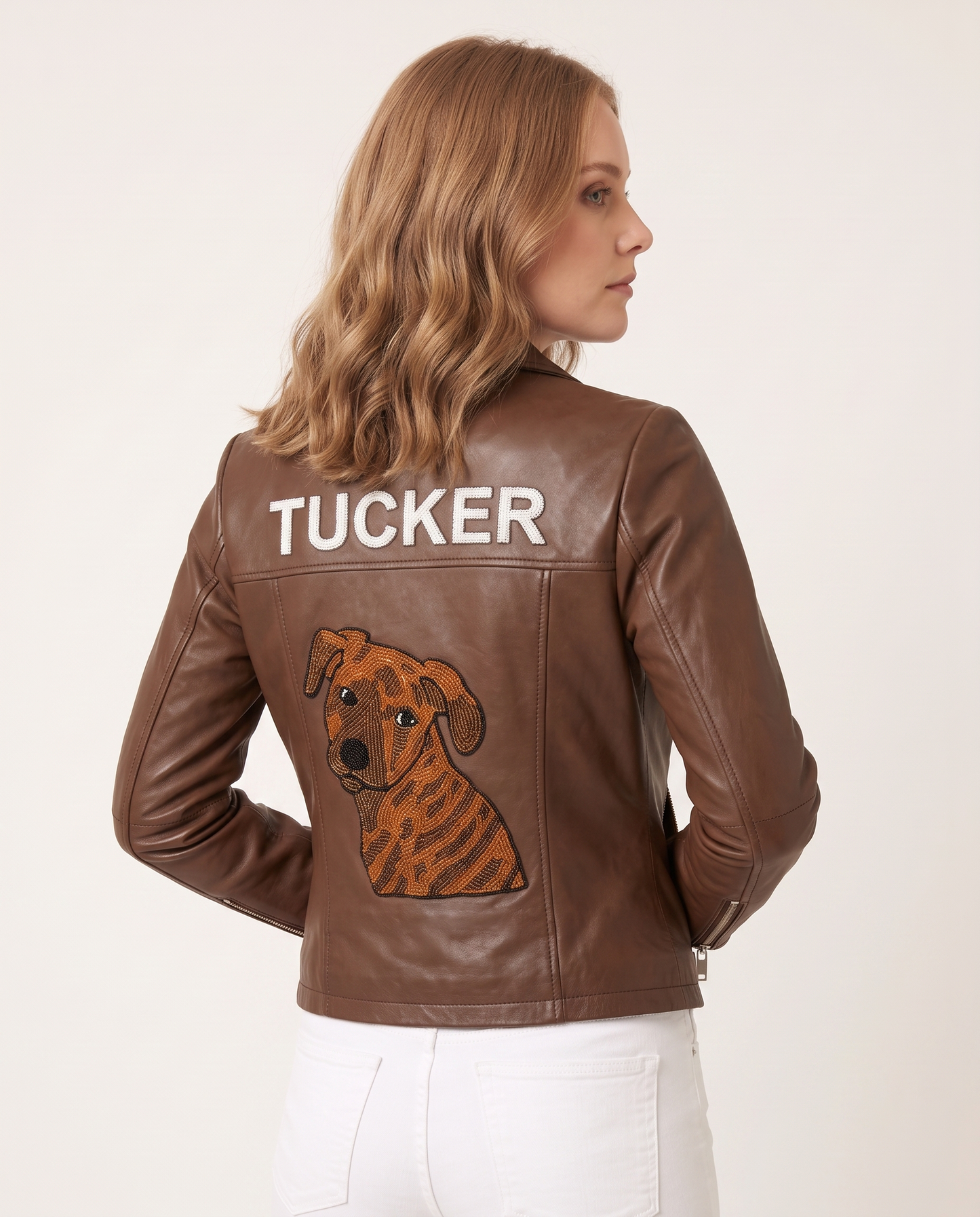 Personalized Bridal Leather Jacket with Custom Pet Portrait