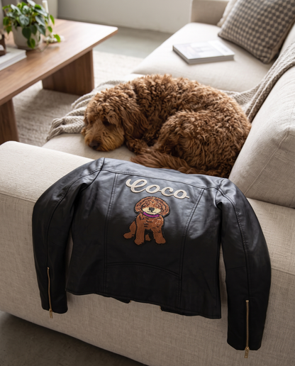 Personalized Bridal Leather Jacket with Custom Pet Portrait