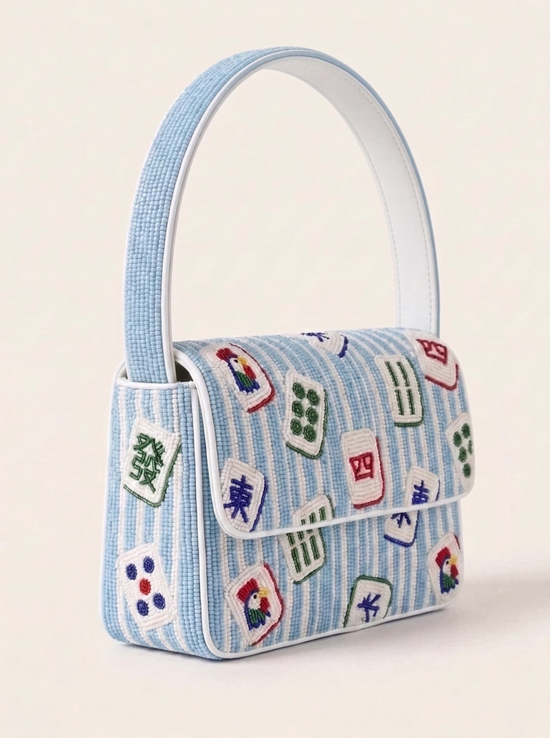 Blue Stripe Mahjong Beaded Shoulder Bag