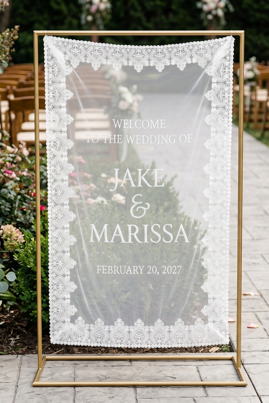 Custom Sheer Lace Wedding Welcome Sign