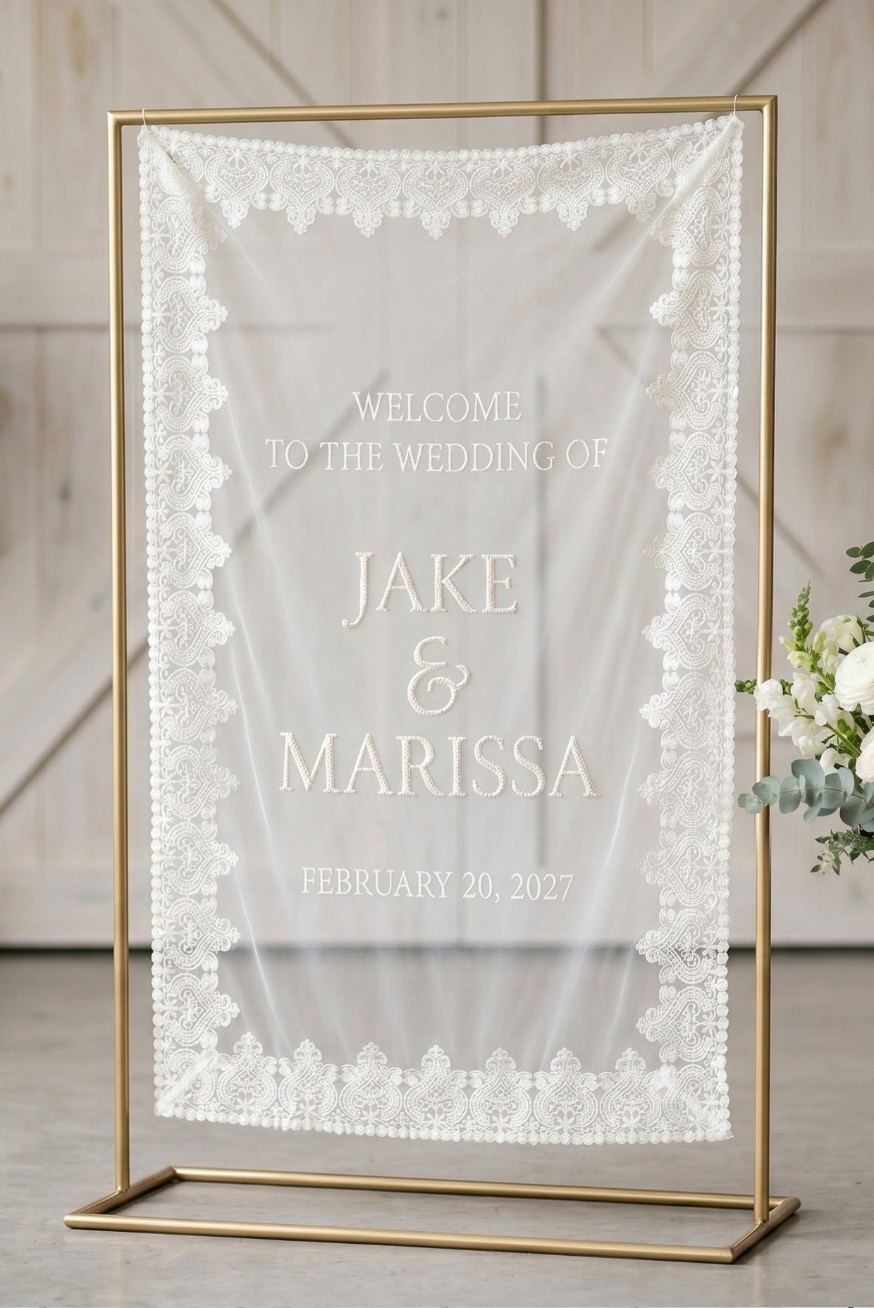 Custom Sheer Lace Wedding Welcome Sign