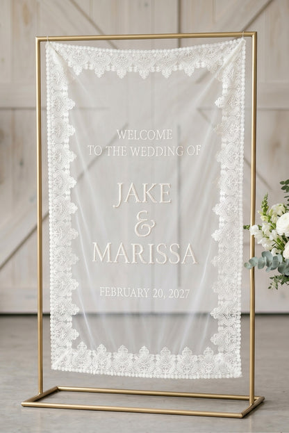 Custom Sheer Lace Wedding Welcome Sign