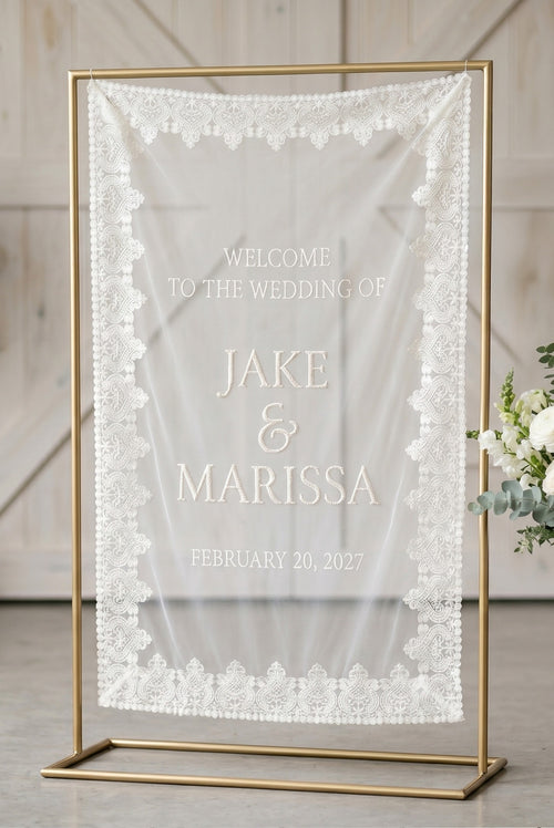 Custom Sheer Lace Wedding Welcome Sign