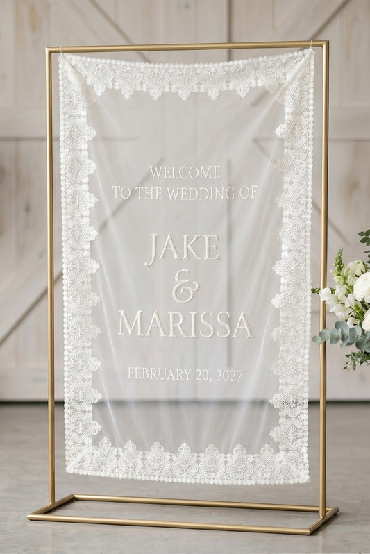 Custom Sheer Lace Wedding Welcome Sign