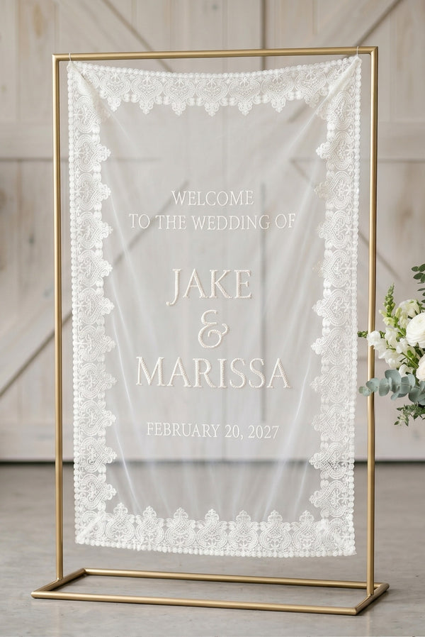 Custom Sheer Lace Wedding Welcome Sign