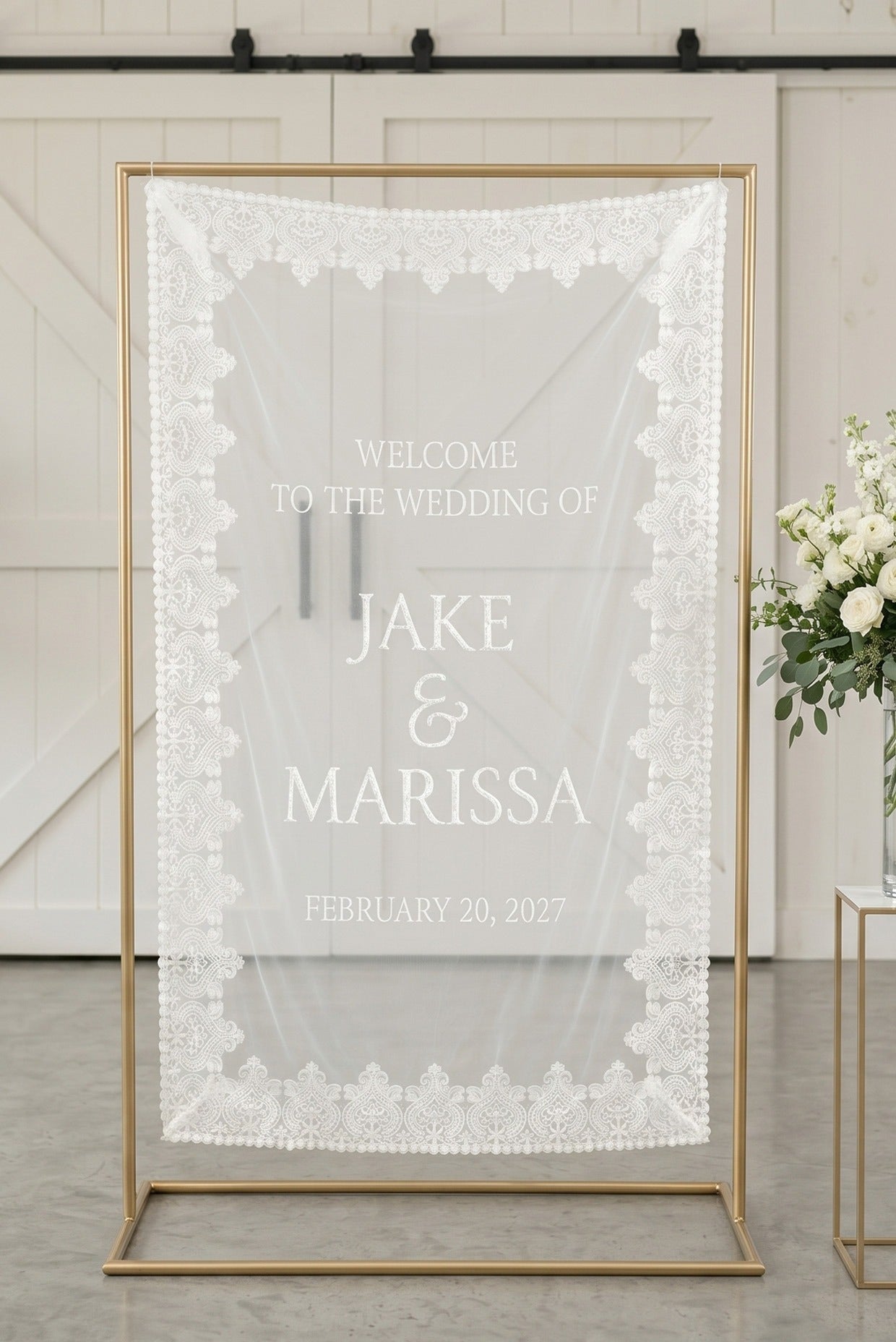 Custom Sheer Lace Wedding Welcome Sign