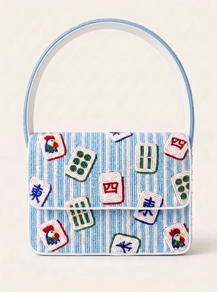 Blue Stripe Mahjong Beaded Shoulder Bag
