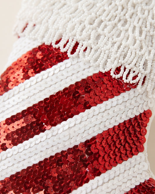 Candy Cane Sequin Beaded Stocking