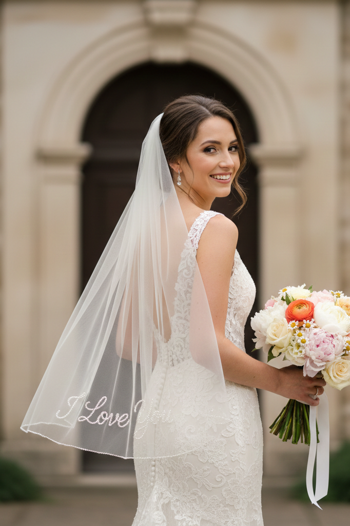 Custom Handwritten Text Beaded Veil