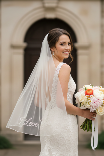 Custom Handwritten Text Beaded Veil