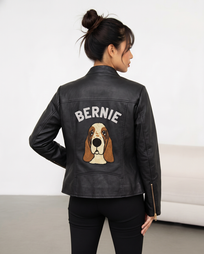 Personalized Bridal Leather Jacket with Custom Pet Portrait