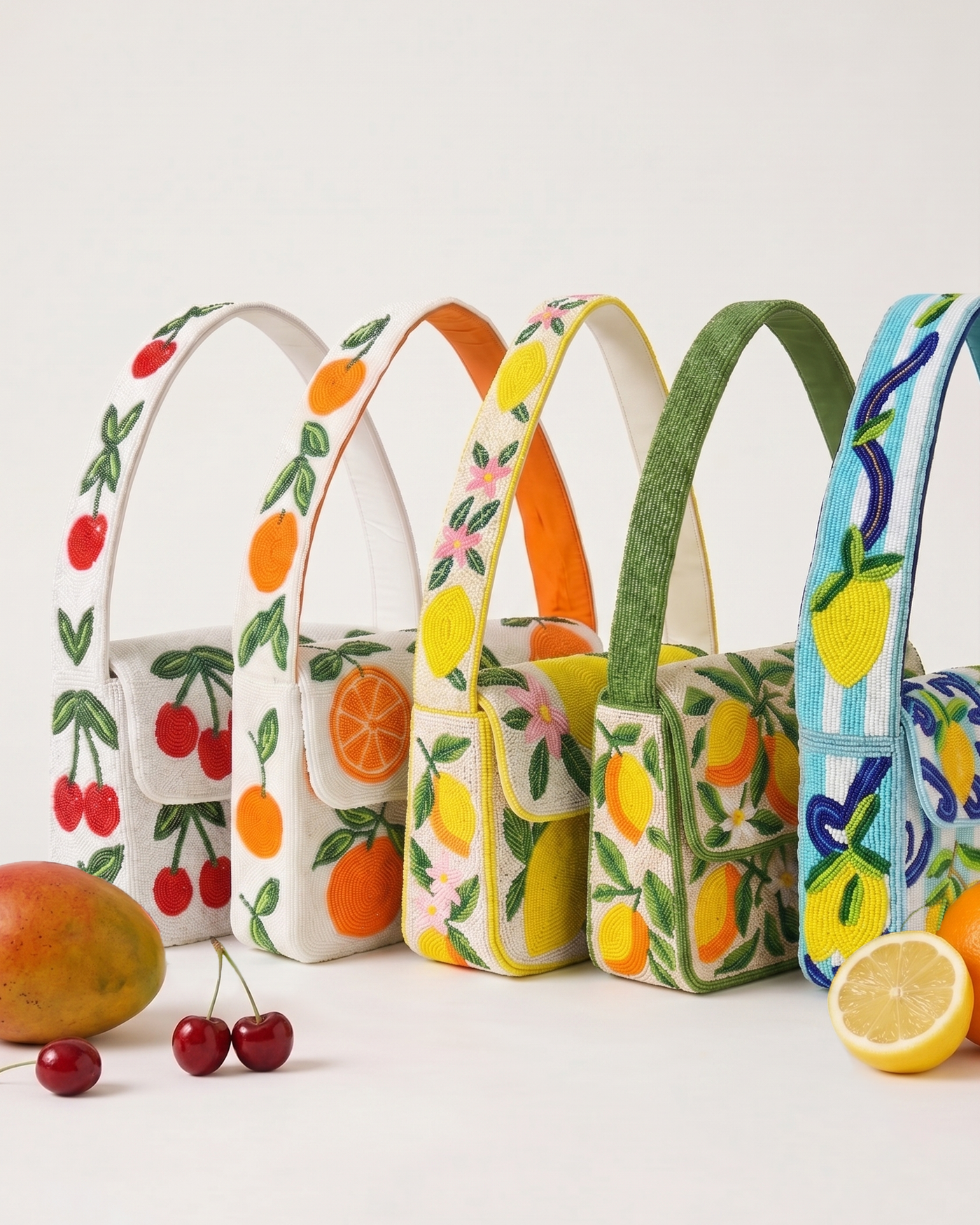 The Citrus Edit — hand-beaded citrus clutches, minis and totes