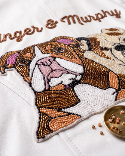 Personalized Bridal Leather Jacket with Custom Pet Portrait