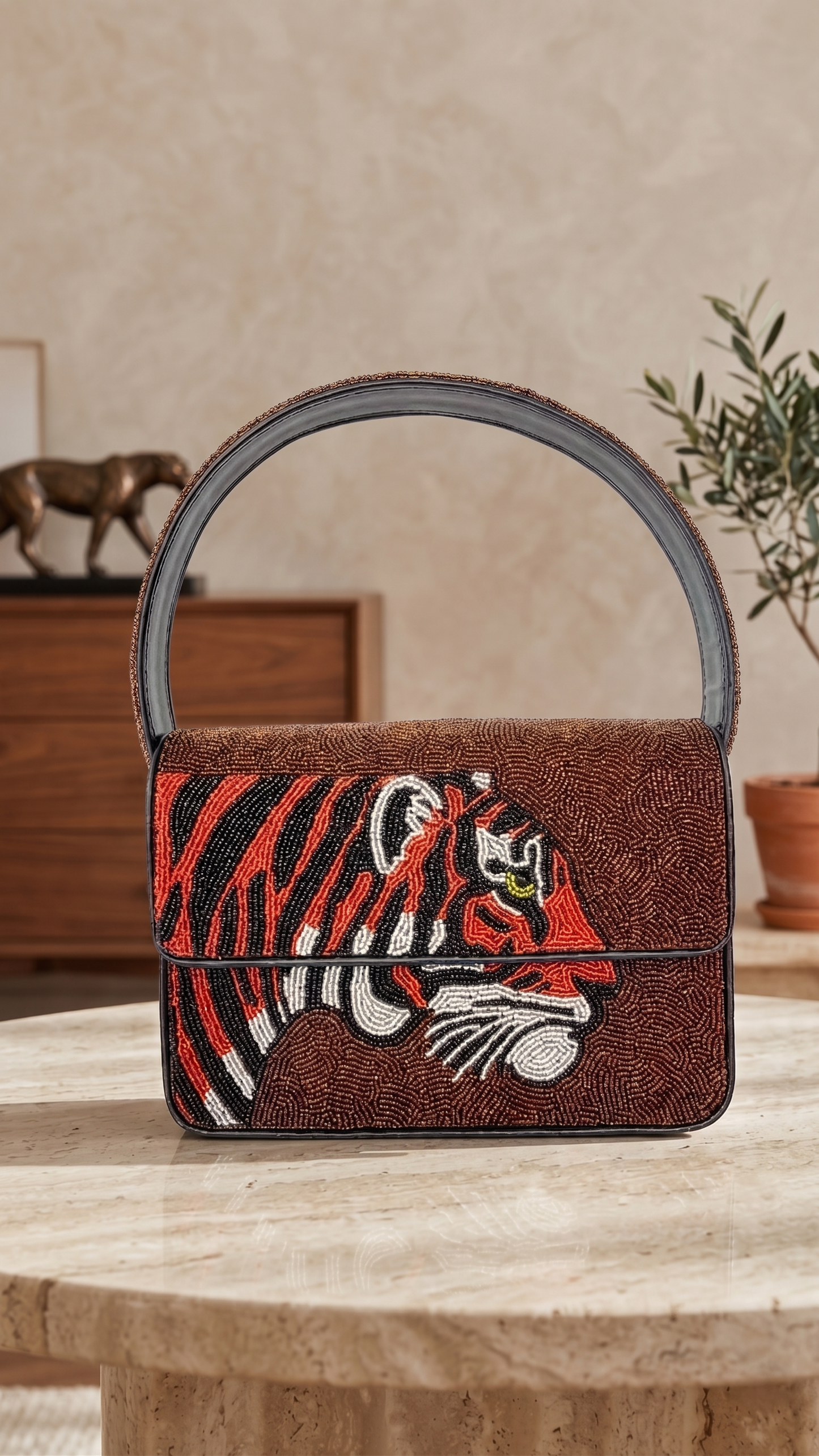 Beaded Tiger Shoulder Bag