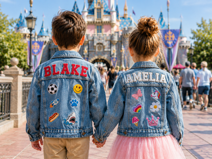 (Blue Denim) Custom Letter Patch Kids Denim Jacket