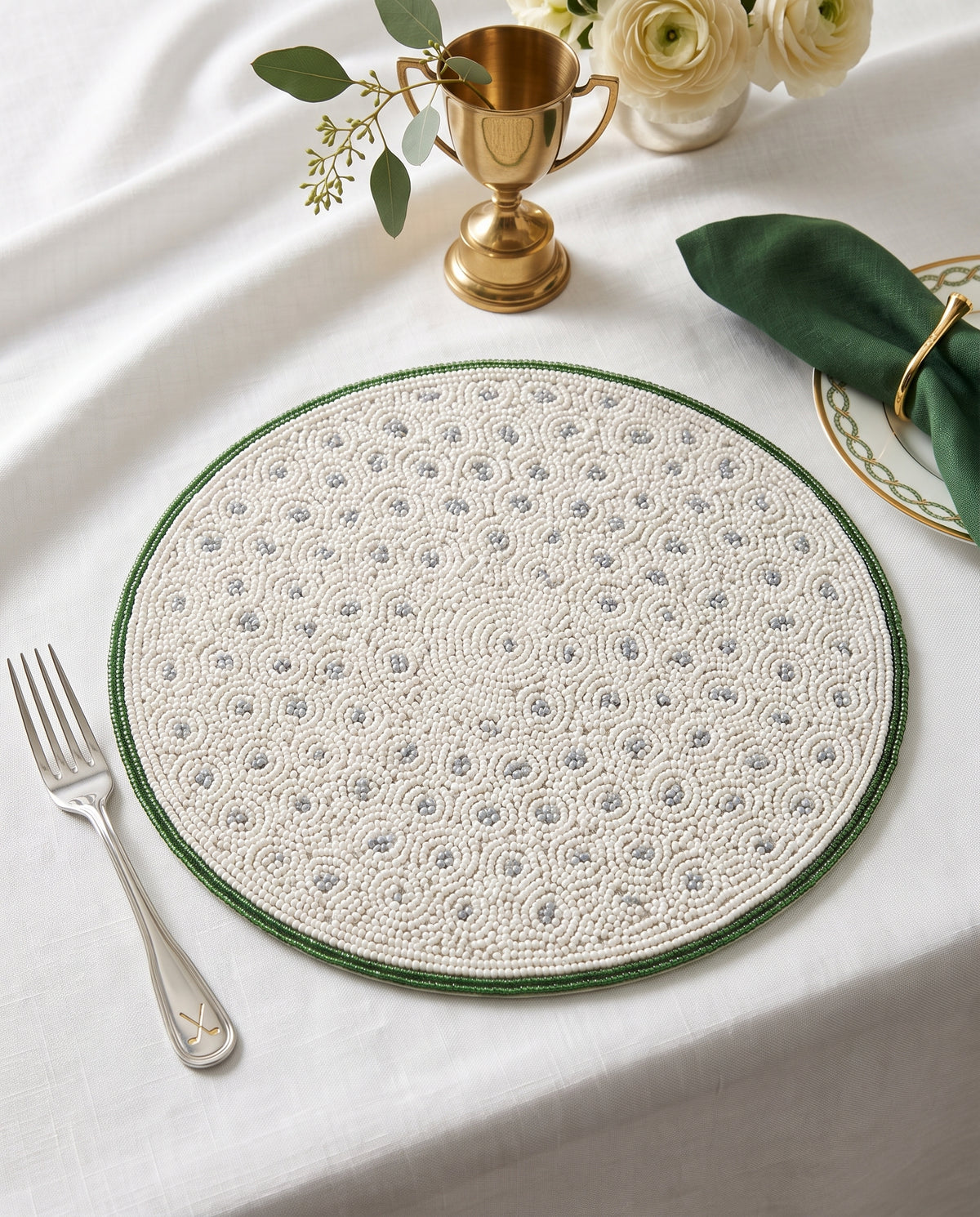 Personalized Golf Ball Beaded Placemat, Round Table Mat for Golfer Gift, Clubhouse Dining Decor, Custom Monogram Beadwork Charger