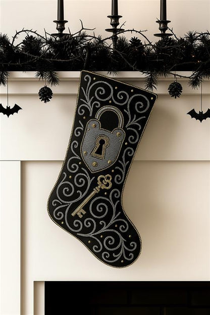 Black Lace Beaded Christmas Stocking