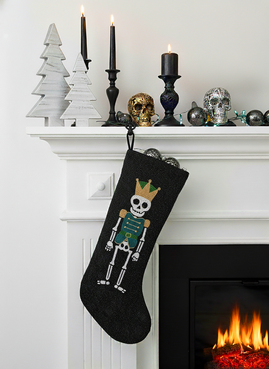 Beaded Nutcracker Skeleton Christmas Stocking