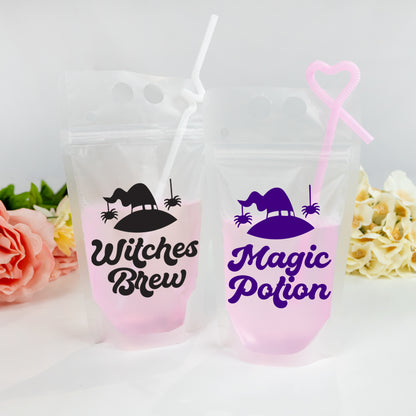 Halloween Party Favors, Halloween Gifts, Halloween Drink Pouches, Personalized Drink Pouches with Straw, Halloween Booze Bag, Reusable Booze Bag with Straw, Custom Personalized Drink Pouches, Drink Pouches with Straw, Booze Bag, Drink Floats, Halloween Party Favor, Halloween Party Pouches