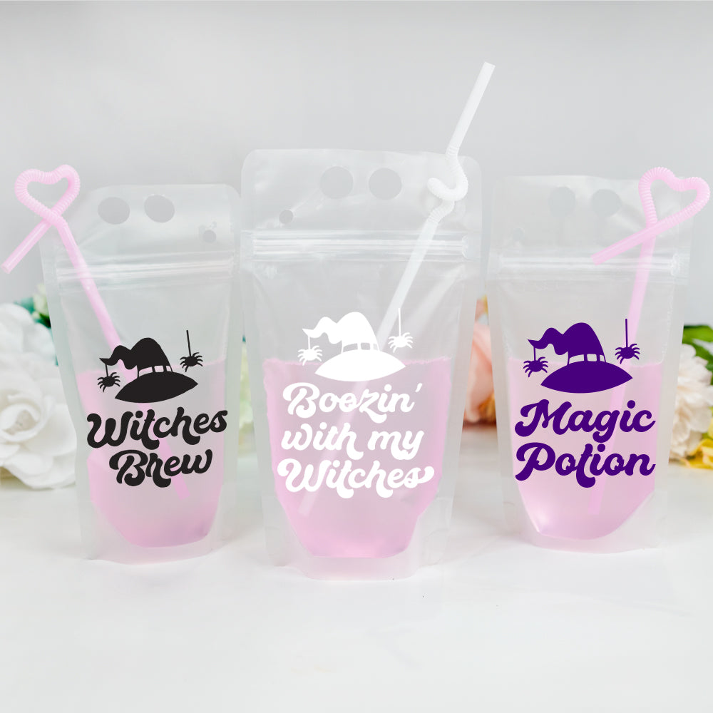 Halloween Party Favors, Halloween Gifts, Halloween Drink Pouches, Personalized Drink Pouches with Straw, Halloween Booze Bag, Reusable Booze Bag with Straw, Custom Personalized Drink Pouches, Drink Pouches with Straw, Booze Bag, Drink Floats, Halloween Party Favor, Halloween Party Pouches