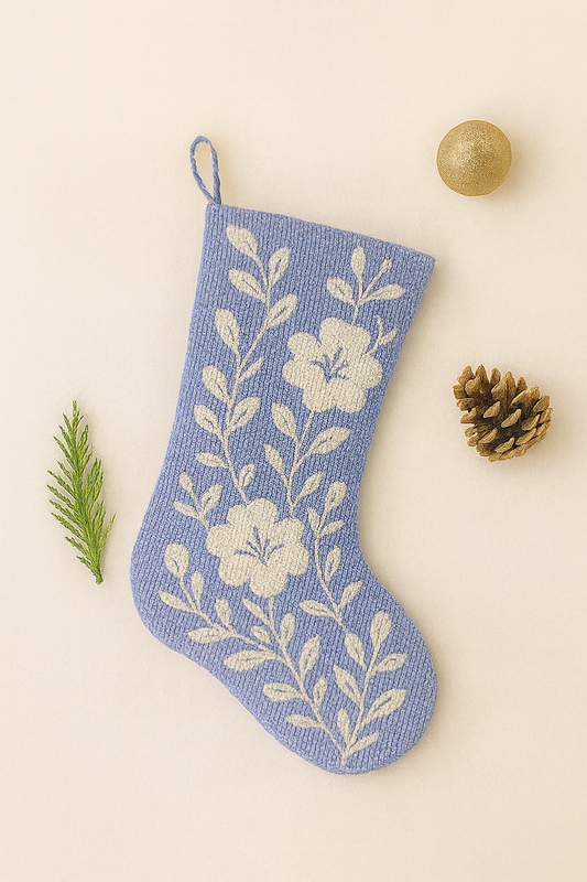 Blue Floral Beaded Christmas Stocking