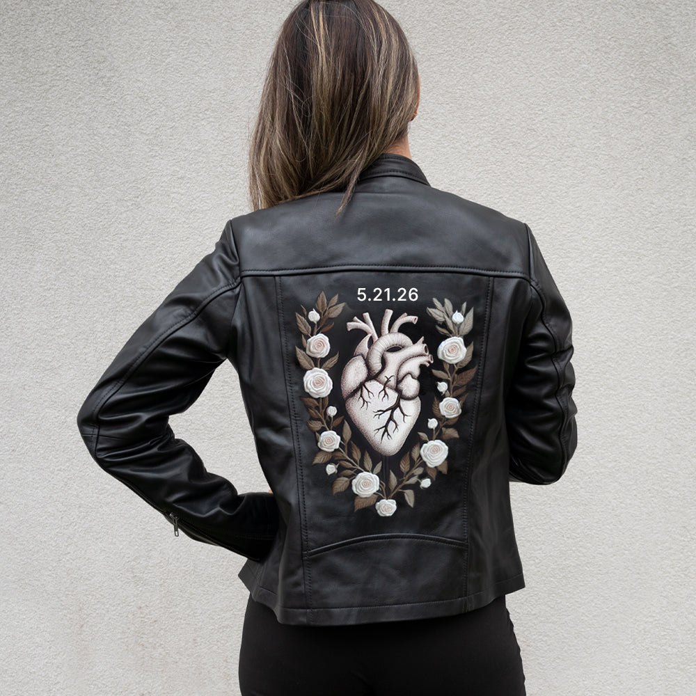 Custom Heart Embroidery Leather Jacket