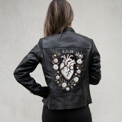 Custom Heart Embroidery Leather Jacket