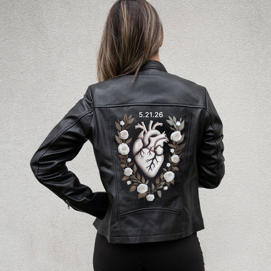 Custom Heart Embroidery Leather Jacket