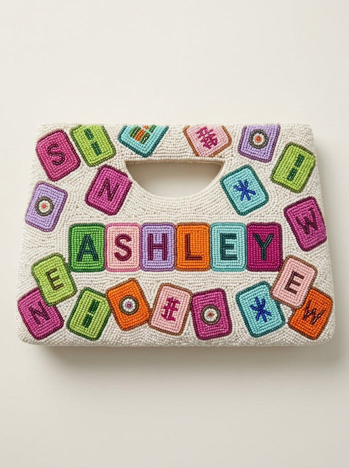 Personalized Mahjong Tile Beaded Handbag