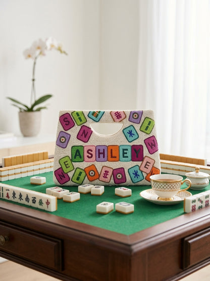 Personalized Mahjong Tile Beaded Handbag