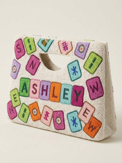 Personalized Mahjong Tile Beaded Handbag