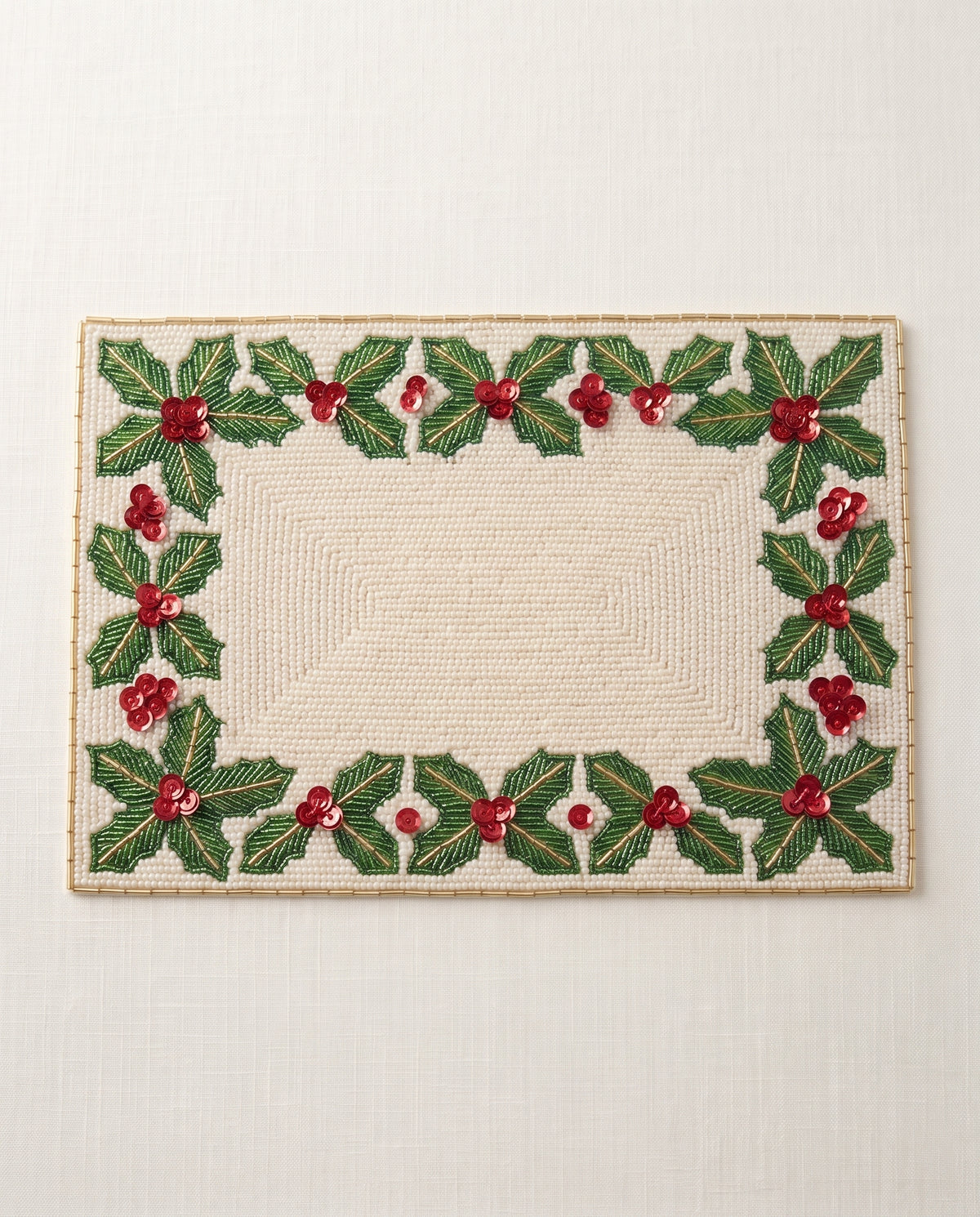 Holly Berry Monogram Beaded Placemat
