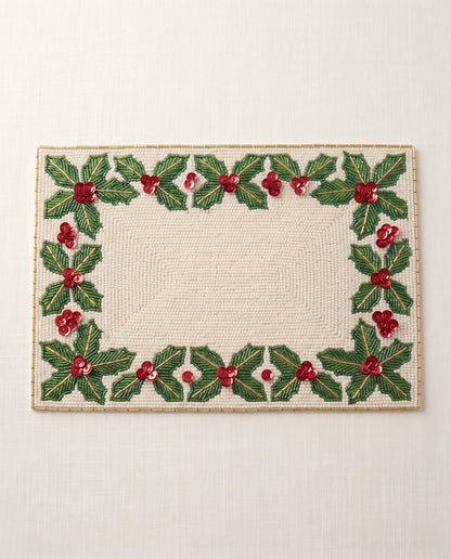 Holly Berry Monogram Beaded Placemat