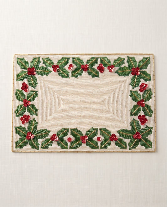 Holly Berry Monogram Beaded Placemat