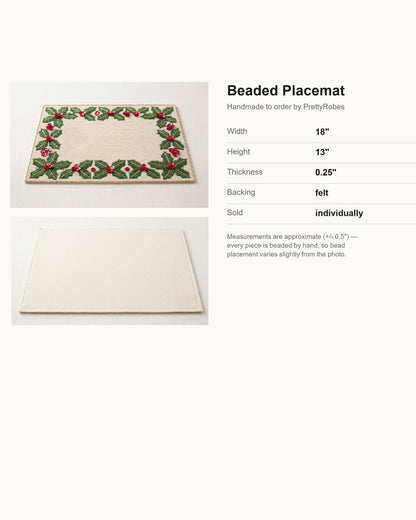 Holly Berry Monogram Beaded Placemat