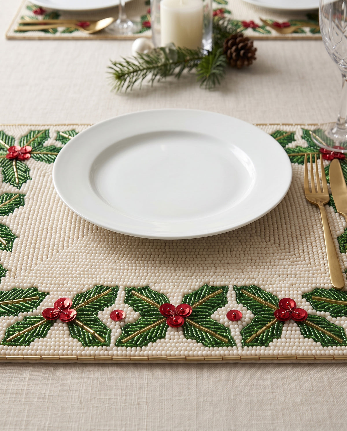 Holly Berry Monogram Beaded Placemat