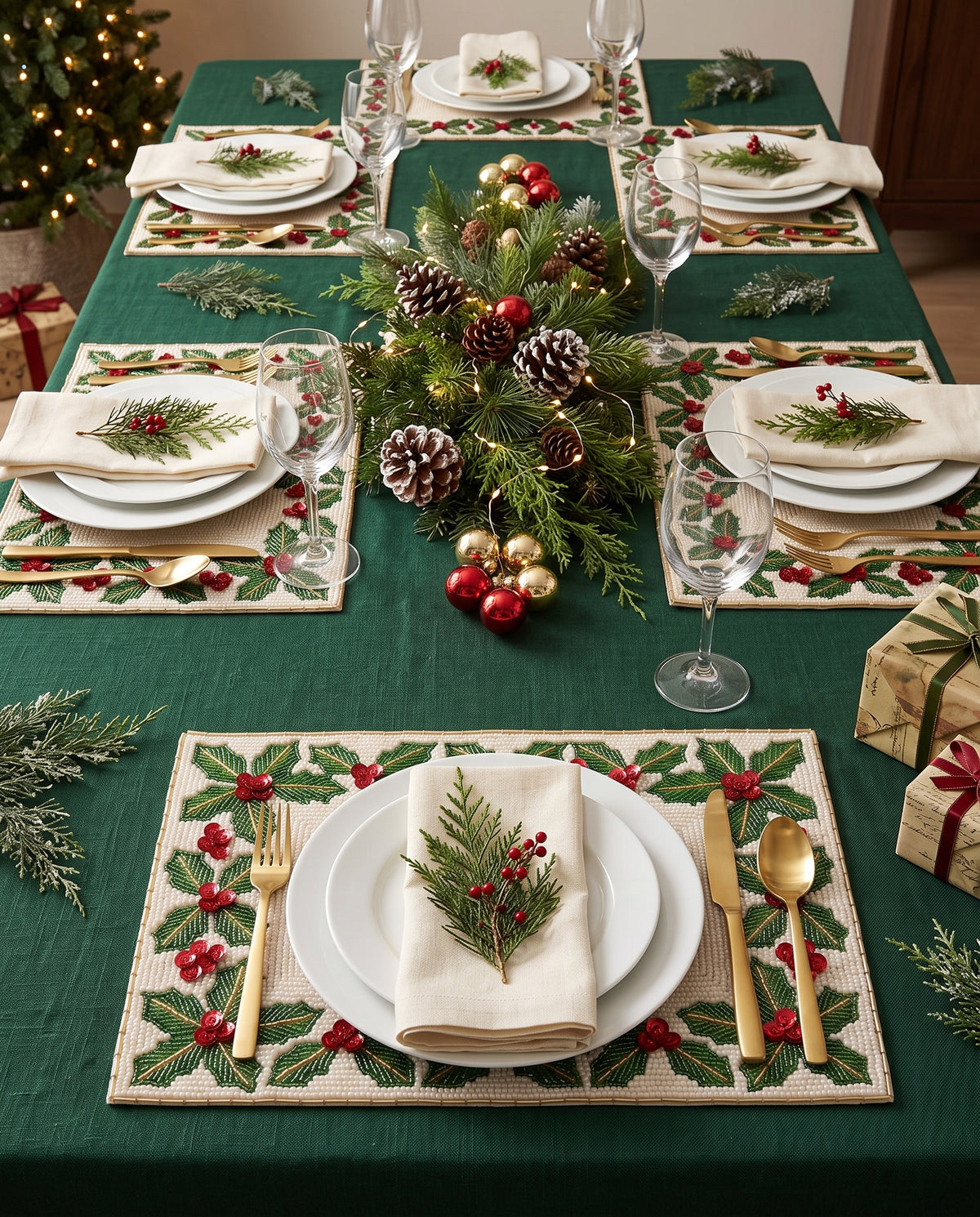 Holly Berry Monogram Beaded Placemat