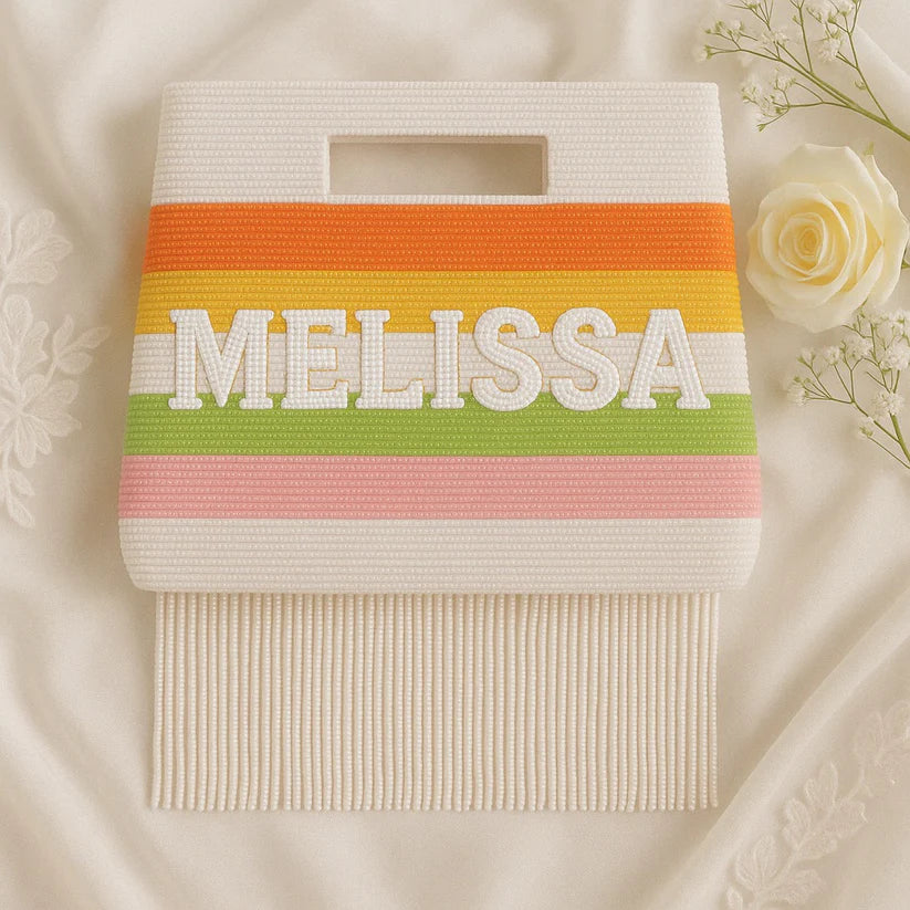 Fully Beaded Stripe Fringe Box Bag for Bride