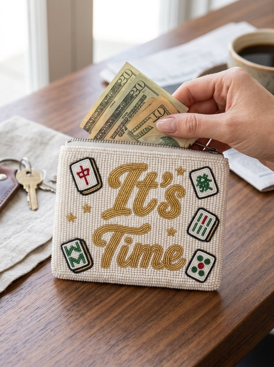It’s Time Mahjong Beaded Coin Purse