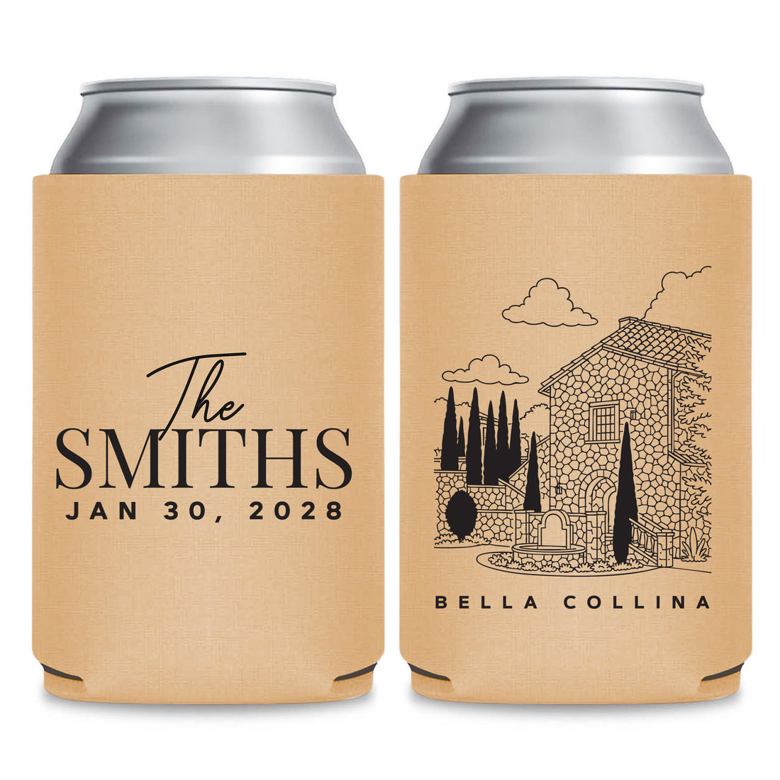 City Skyline Wedding Can Coolers