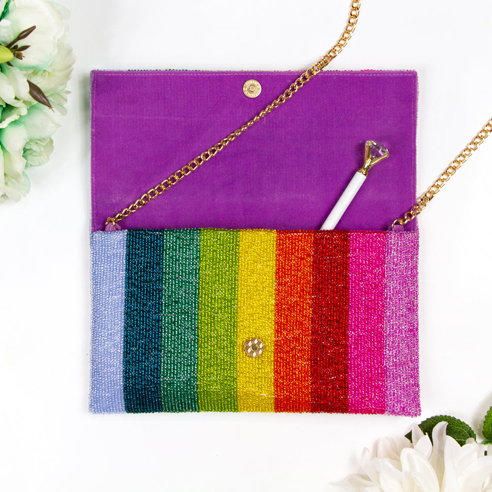 Rainbow Beaded Bridal Clutch