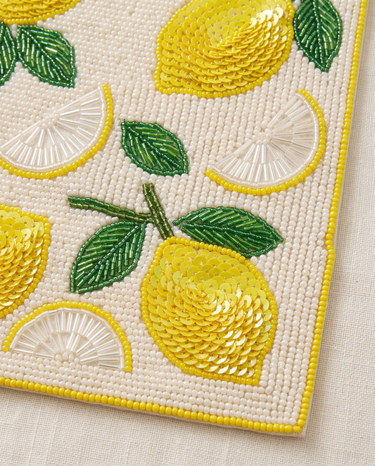 Beaded Lemon Placemat, Personalized Citrus Table Mat with Monogram, Hand Beaded Fruit Dining Placemat, Summer Kitchen Decor